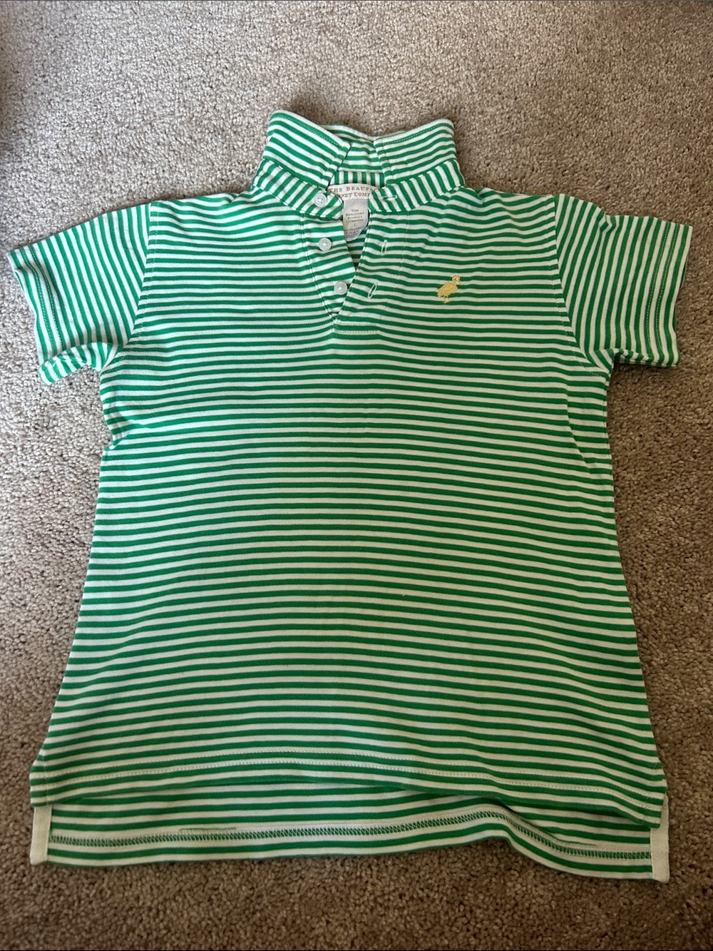 The Beaufort Bonnet Company Green & White Striped Polo with Yellow Logo